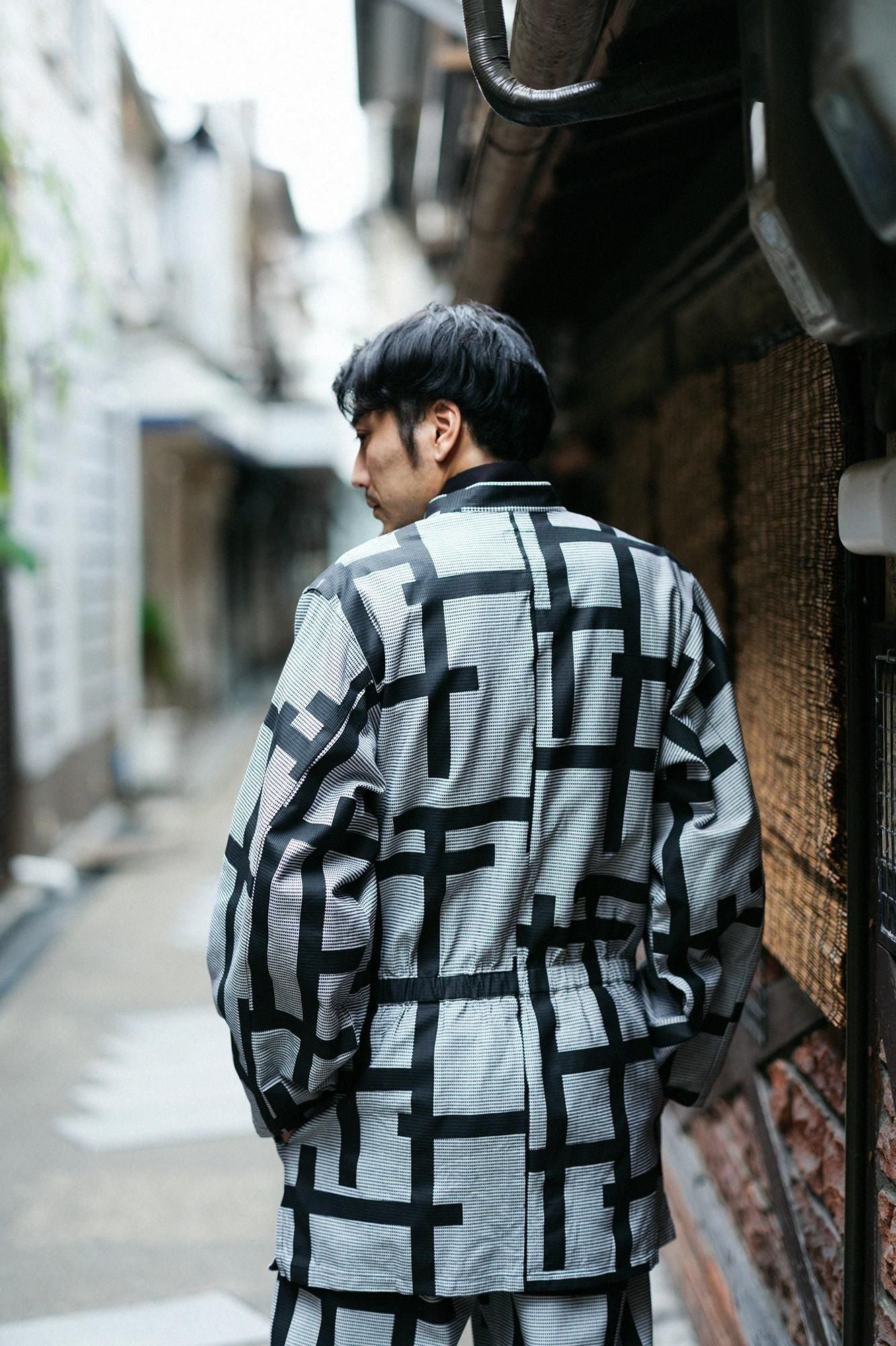 刺し子の和装上着① 火消しコート(Hikeshi-coat)/ 刺子(Sashiko) / 吉原つなぎ（With
