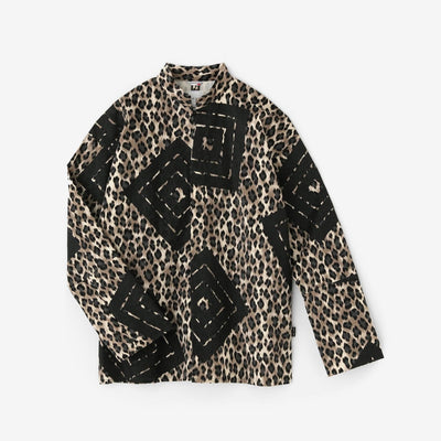 燈芯絨 立領 筒形袖襯衫（山）/山十八番（山男箱） 豹紋