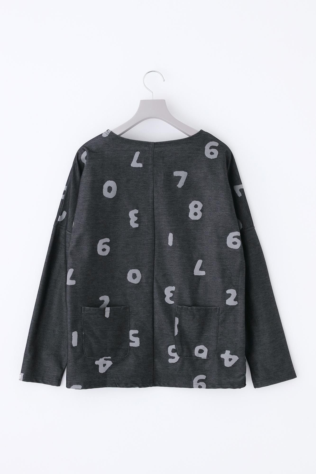 斜紋針織模切長袖T-shirt / SO-SU-U十數 上下 混深藍灰色