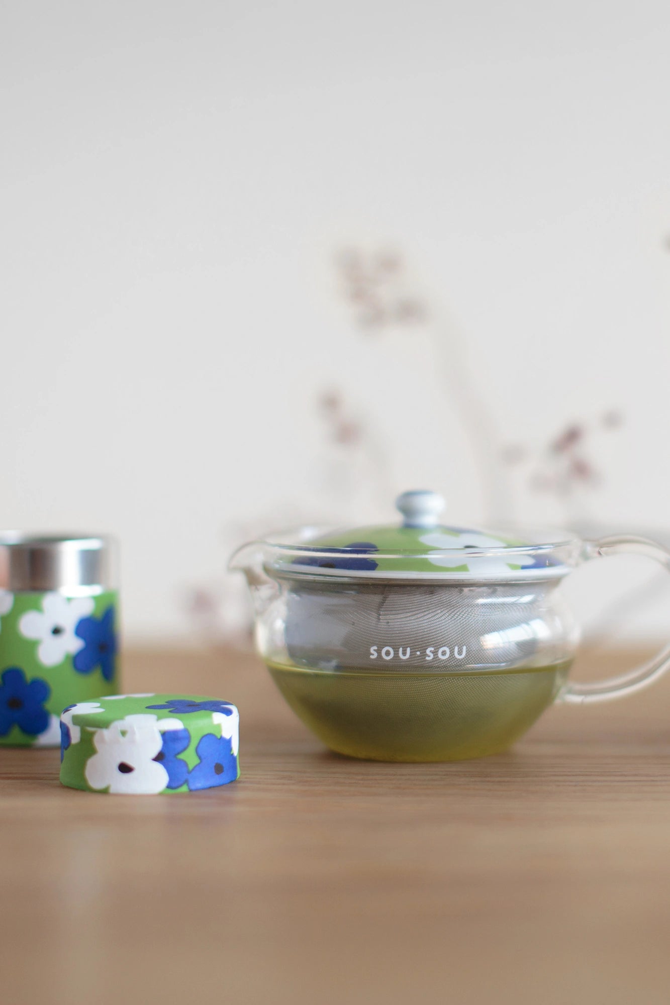 耐熱玻璃茶壺和茶罐套組／疊花
