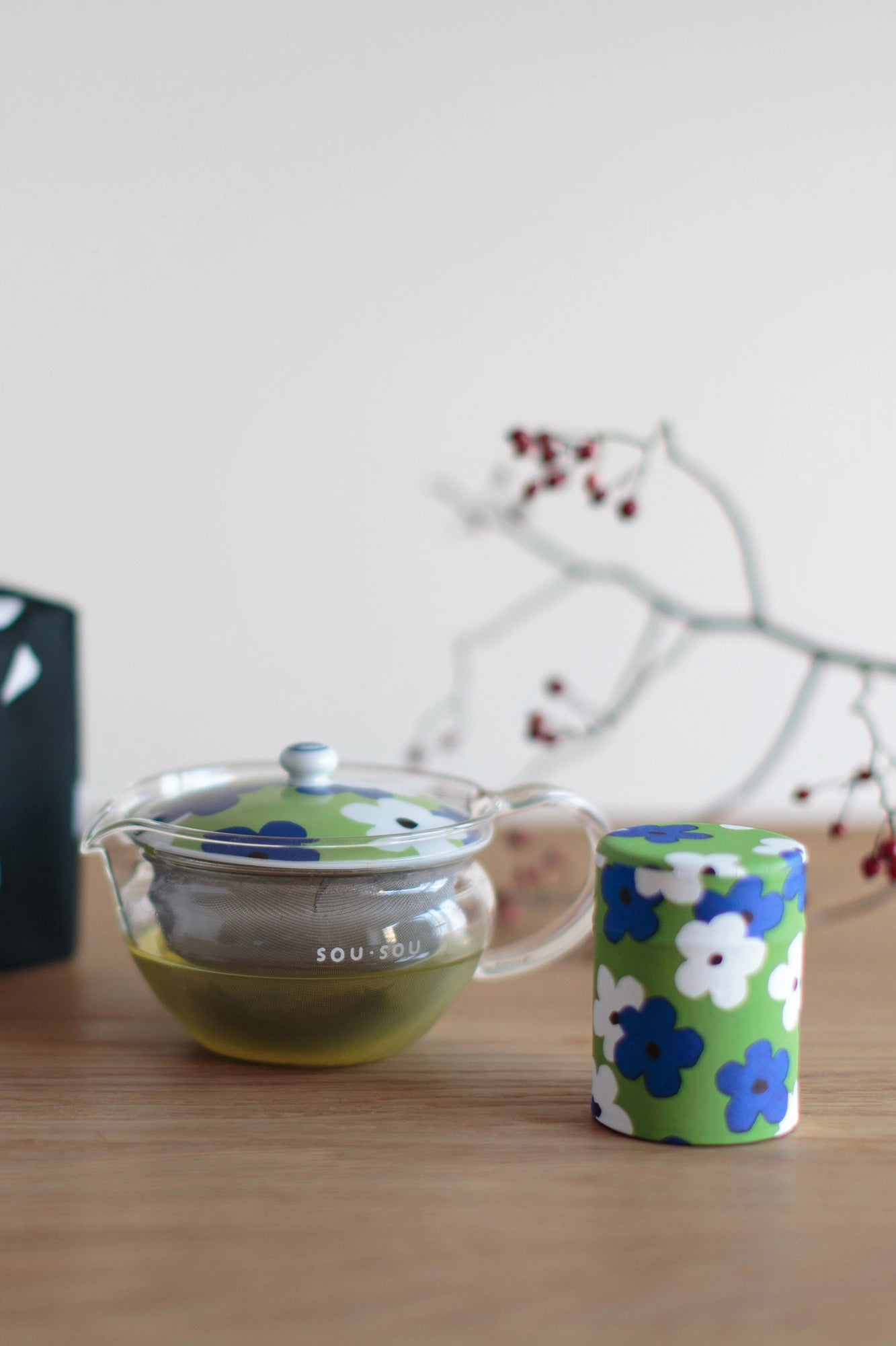 耐熱玻璃茶壺和茶罐套組／疊花