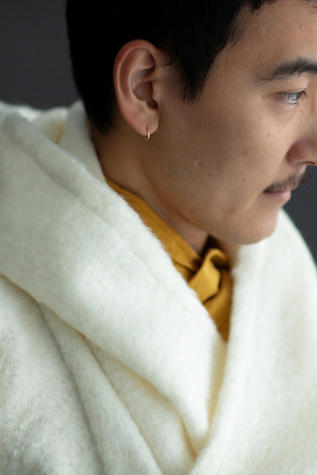 仿海狸毛 連帽外套／鳥白色