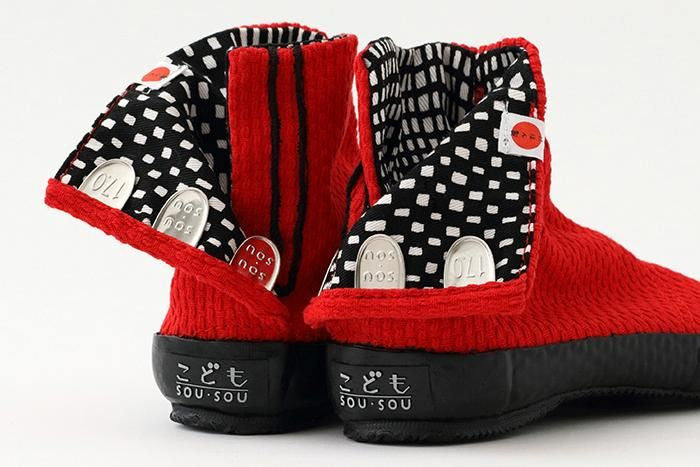 ●兒童分趾足袋鞋／刺子繡 紅色2