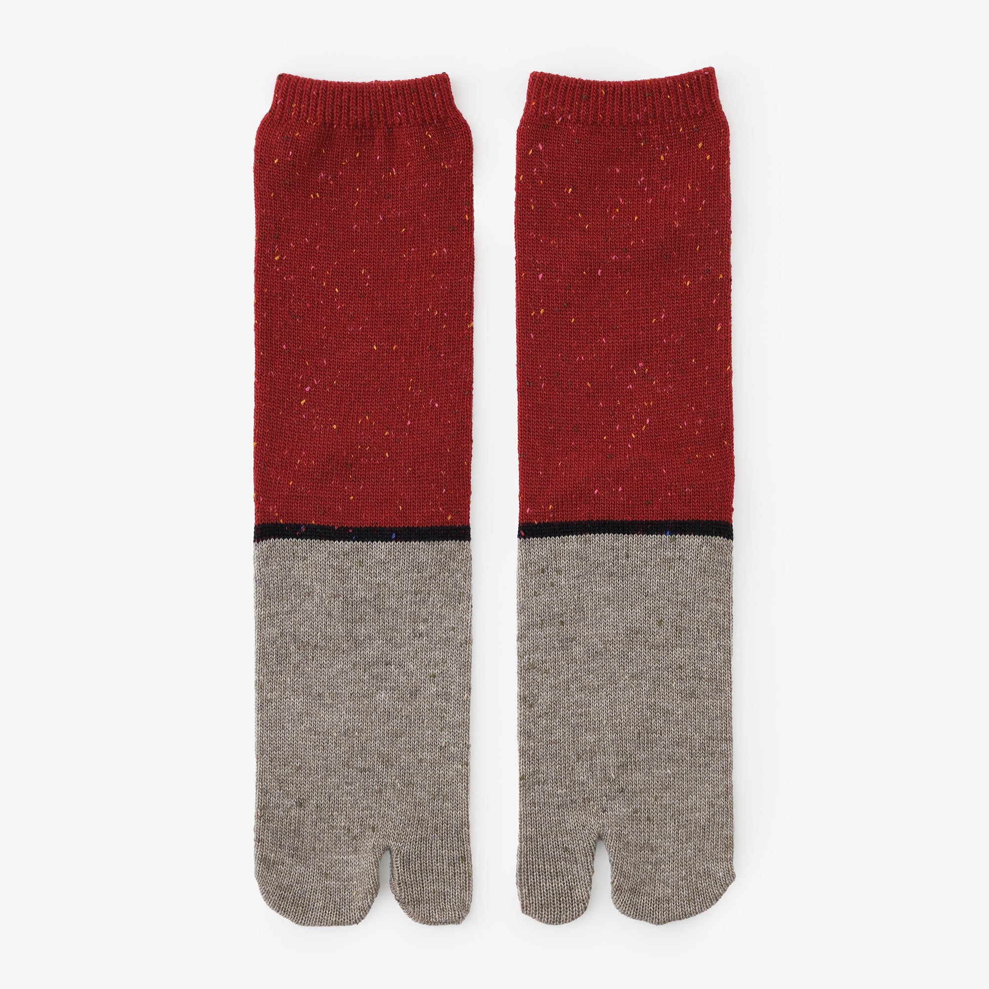 羊毛雙色分趾襪（普通長度）／胭脂紅2 【男・女性用】
