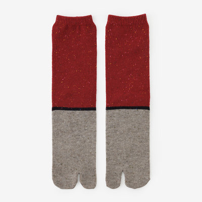 羊毛雙色分趾襪（普通長度）／胭脂紅2 【男・女性用】