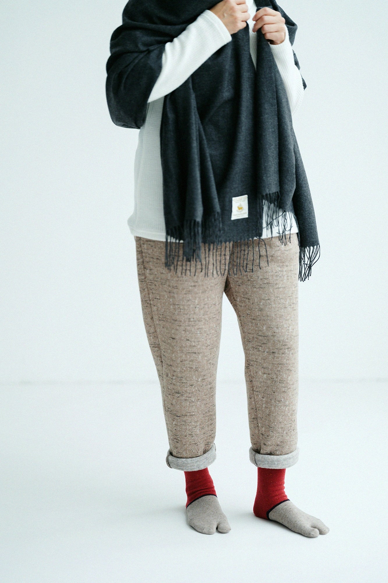 羊毛雙色分趾襪（普通長度）／胭脂紅2 【男・女性用】