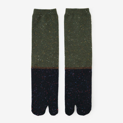 羊毛雙色分趾襪（普通長度）／苔色 【男・女性用】