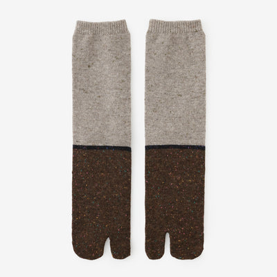 羊毛雙色分趾襪（普通長度）／白茶色 【男・女性用】