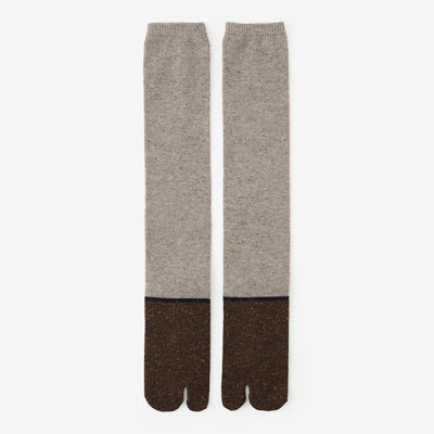 羊毛雙色分趾襪（普通長度）／白茶色 【女性用】