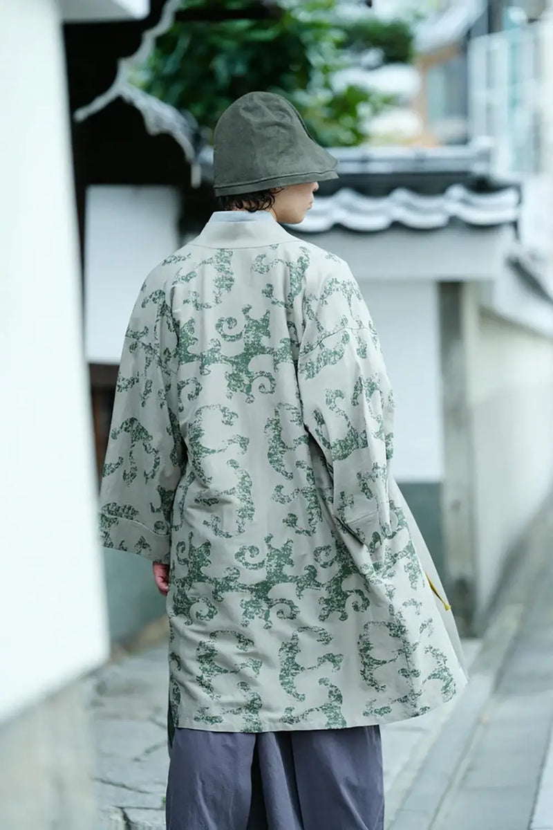綿麻レーヨン 袢纏（はんてん） 間（けん） 単（ひとえ）／怒濤（どとう） 時代（じだい） 灰汁色（あくいろ）
