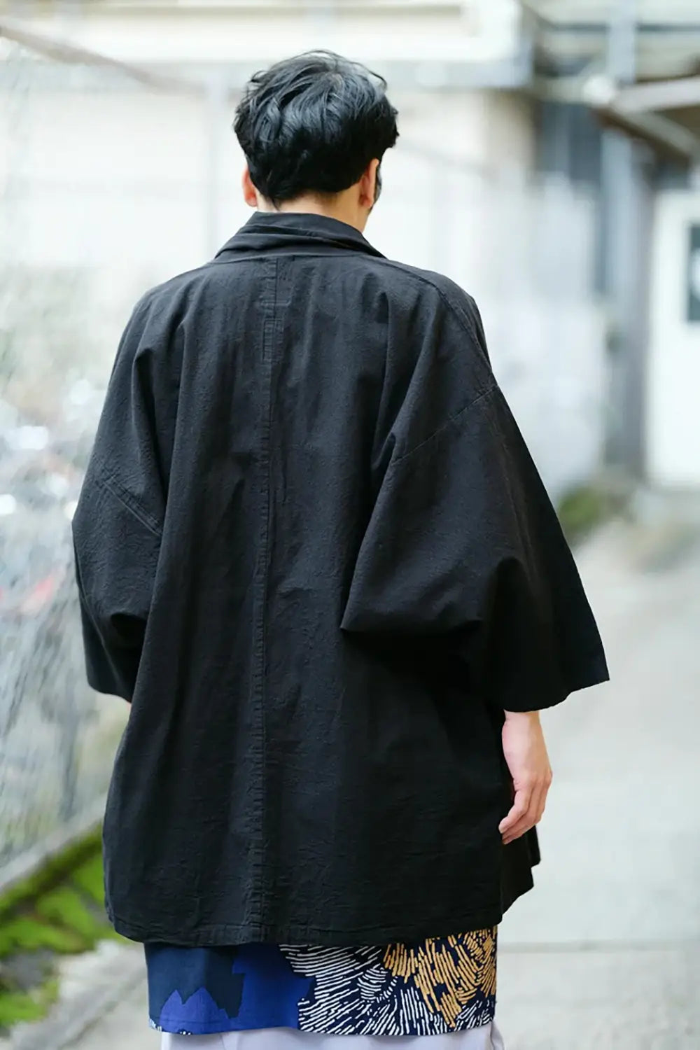 伊勢木綿 20/20 麻混 もじり袖 短衣 単／濡羽色2（ぬればいろ）