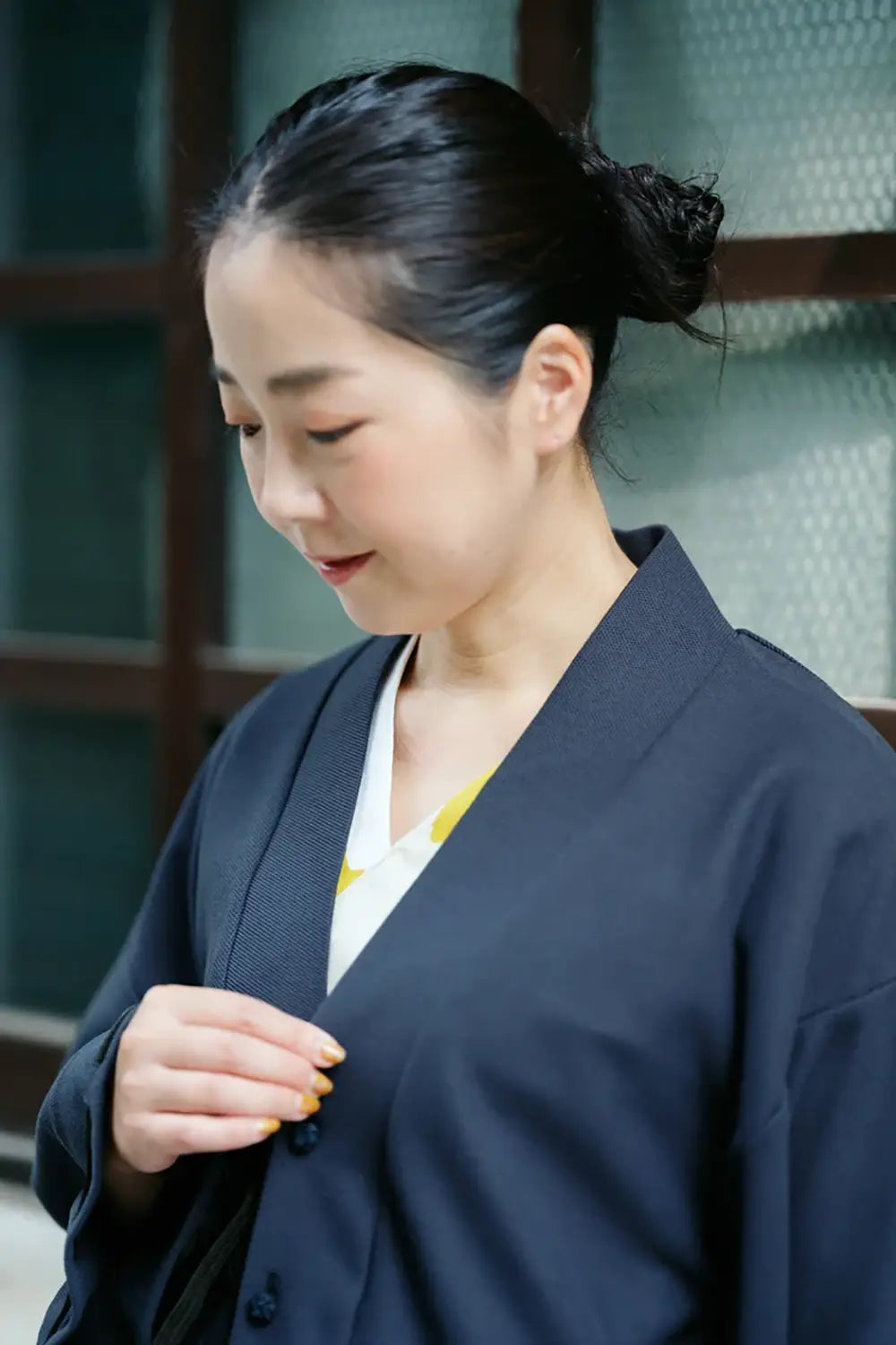 綿×クールマックス®蜂巣編（はちすあみ） 伯爵羽織（はくしゃくばおり） 宮中袖（きゅうちゅうそで）／濃紺（のうこん）