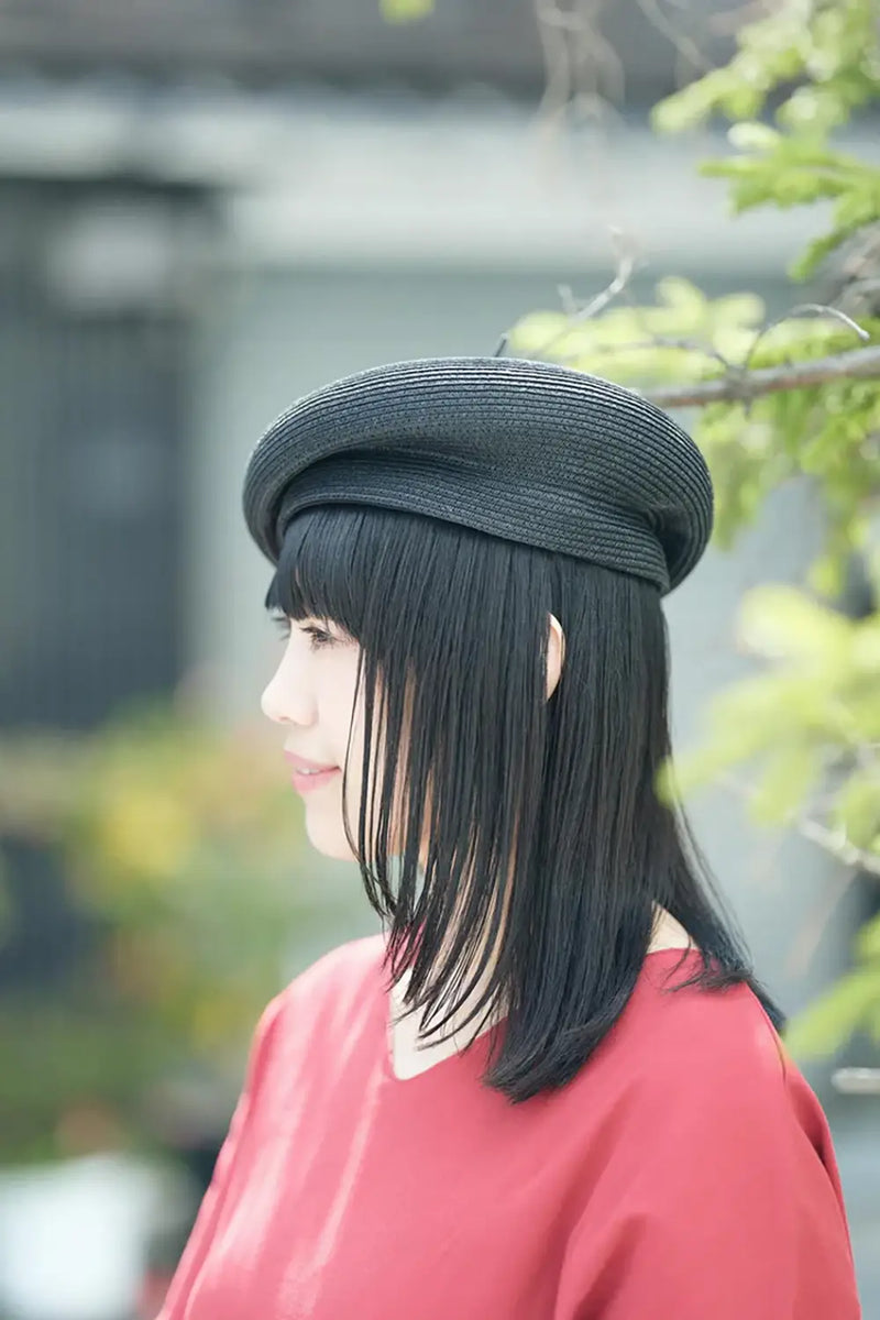 高島縮 40/40 袖なしジバン／臙脂色（えんじいろ）