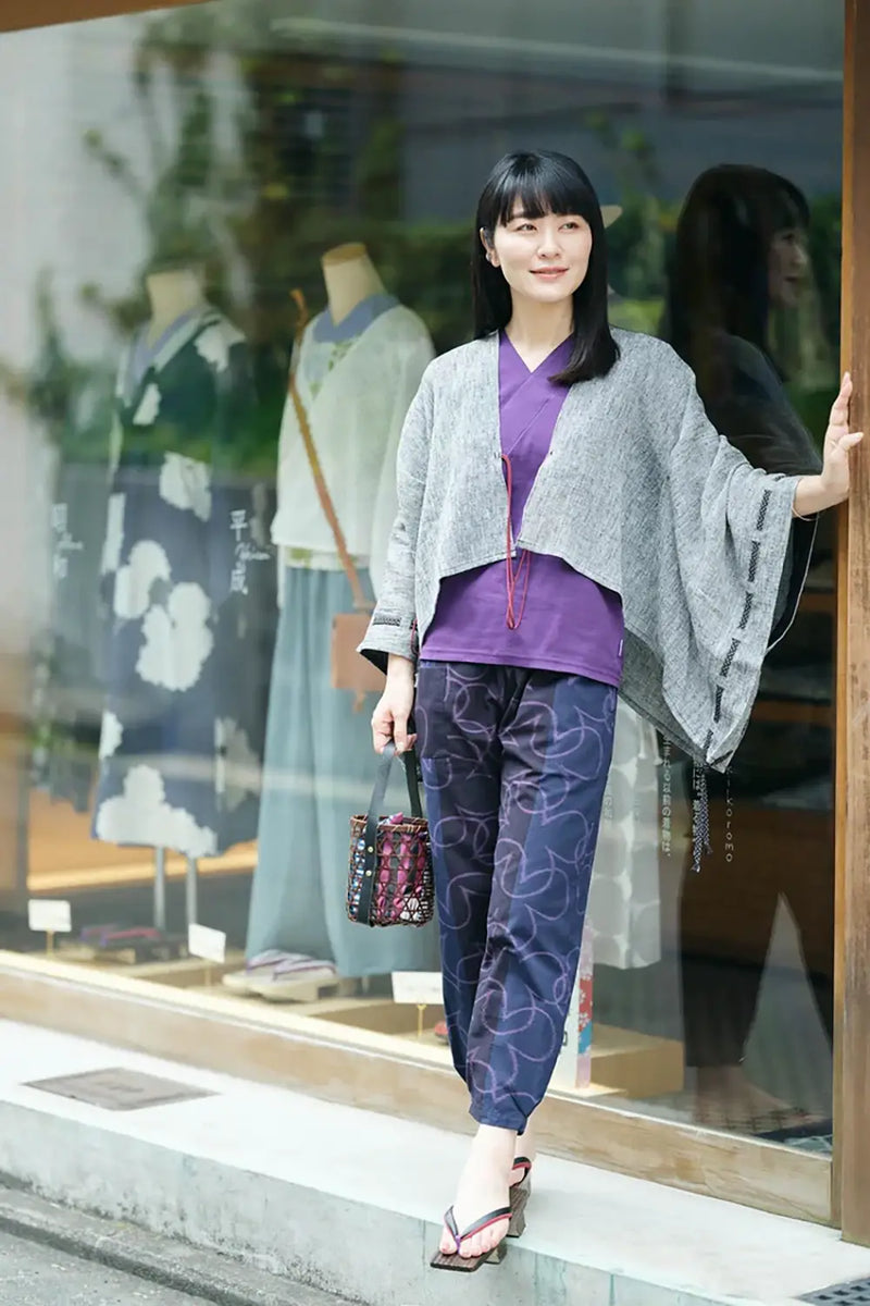 Kurumé-Baumwolle Haori mit Hüft-Überwurf / Nureba-Farbe 