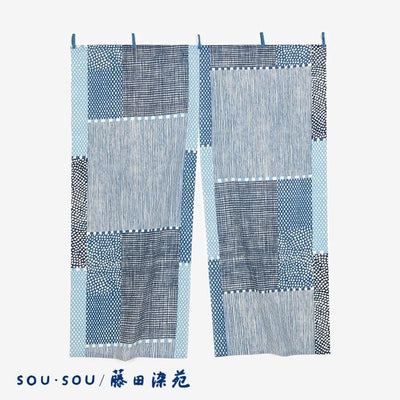 SOU・SOU×藤田染苑 藍捺染 手ぬぐいのれん 2巾／間がさね