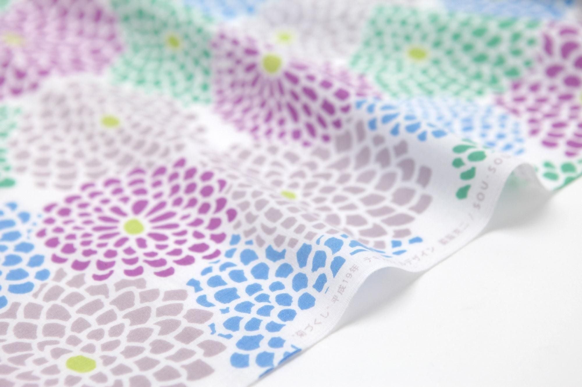 布料剪裁販售 （伊勢木棉：tokuoka）/全菊 青瓷色×櫻灰色＜50cm＞