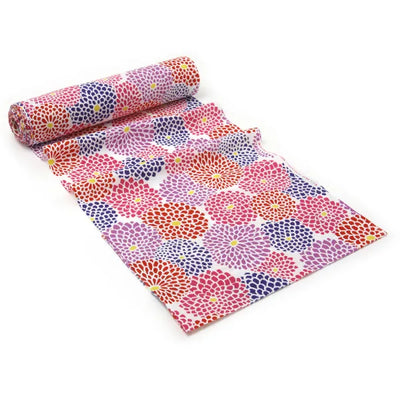 テキスタイル計り売り （伊勢木綿：特岡）／菊づくし 紺桔梗×猩々緋＜50cm＞