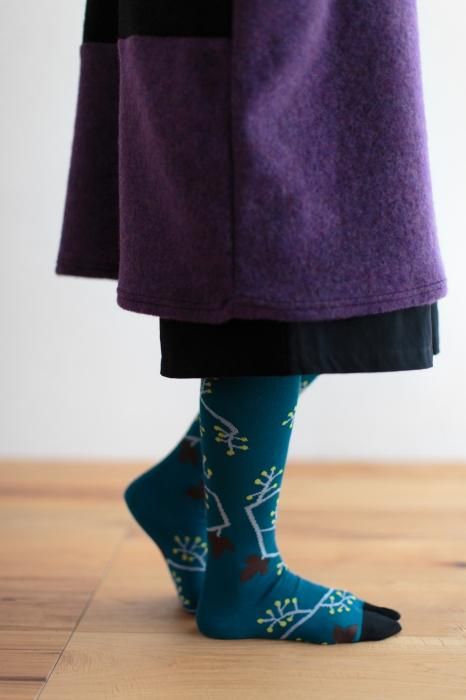 分趾襪（膝下長度）／ 黄色果實 藍綠色【女性用】