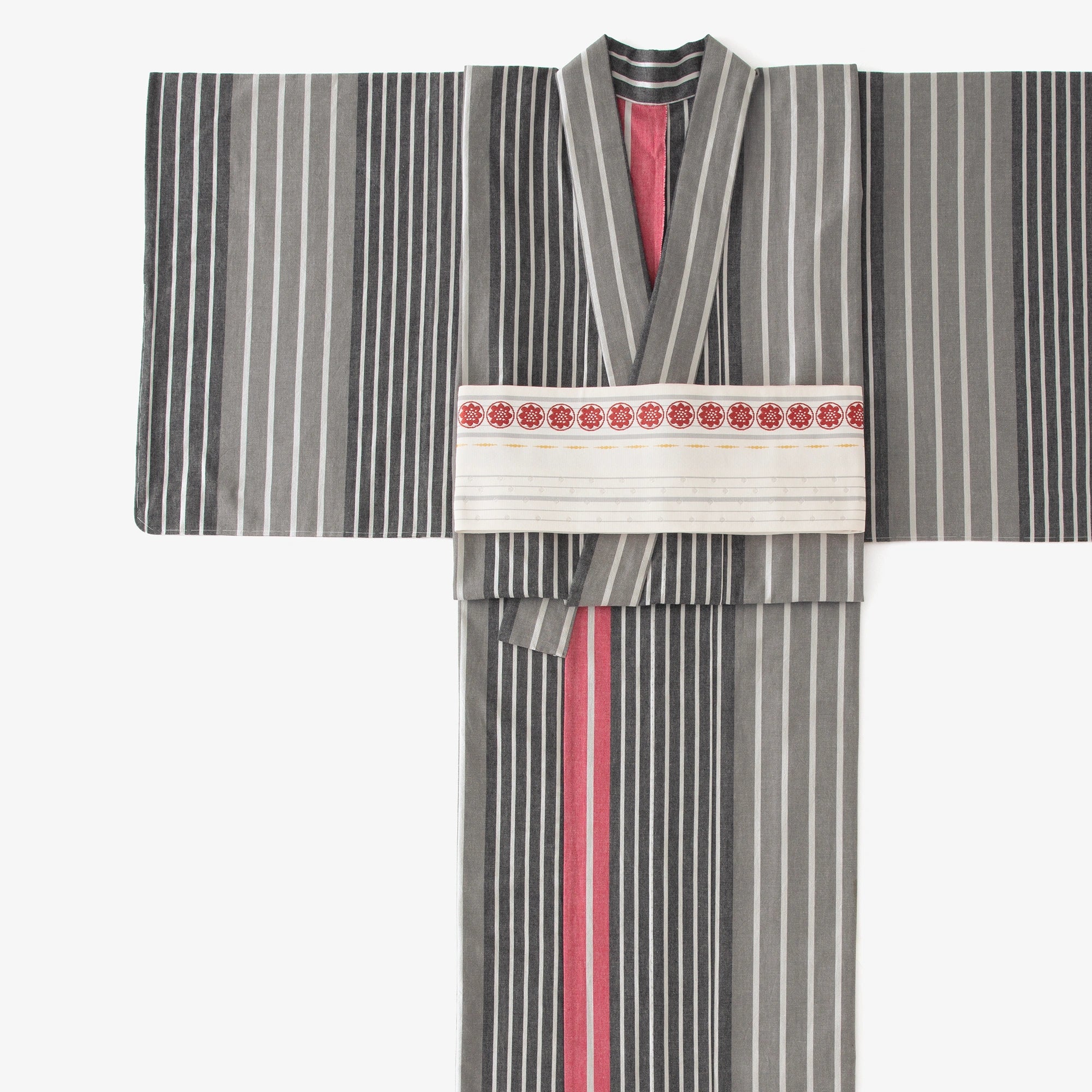 【※不包括缝制费用】伊势木棉（20/20）和服布／染流条纹胭脂红