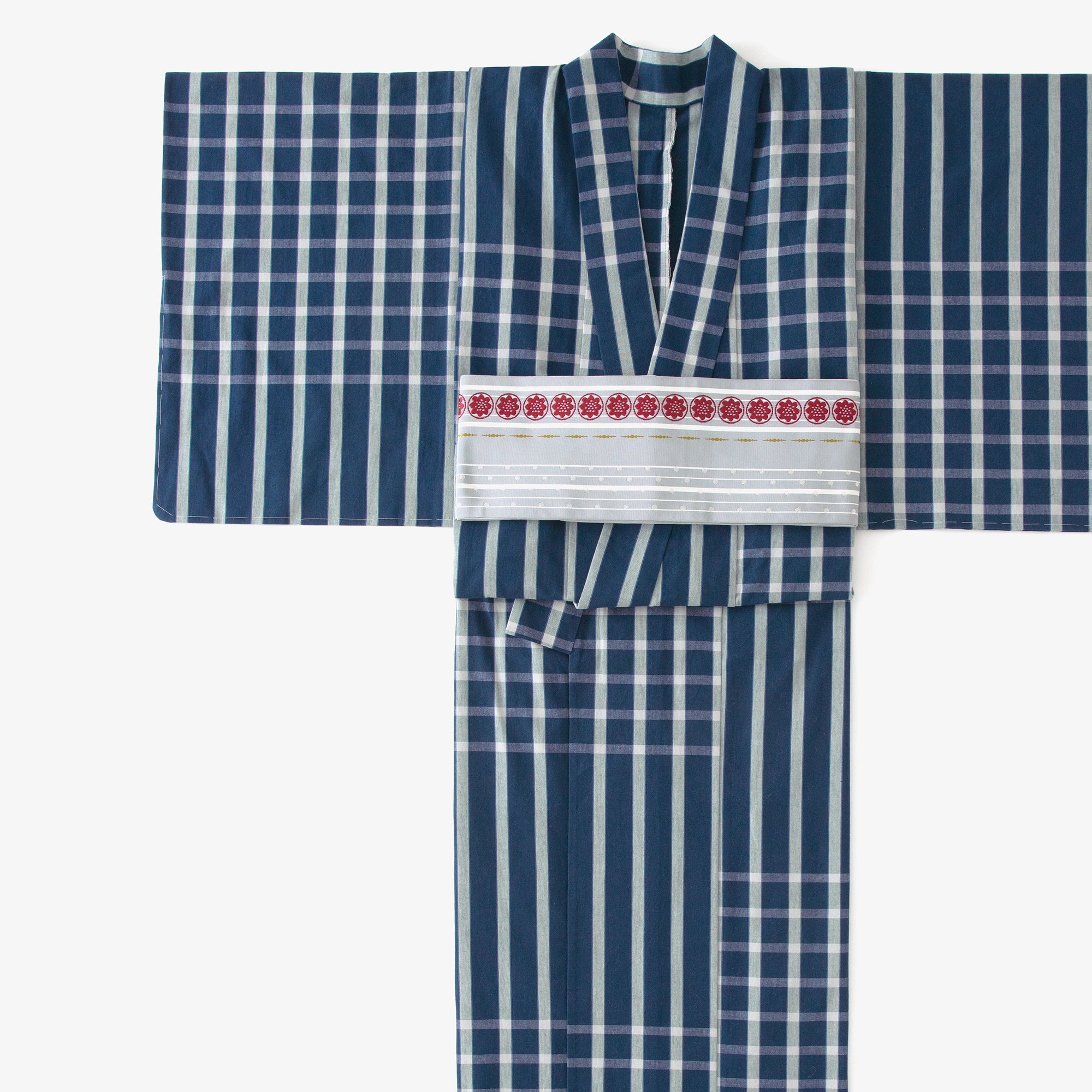 【※不包含缝制费用】伊势木棉（20/20） 和服布／八筋格子深蓝色