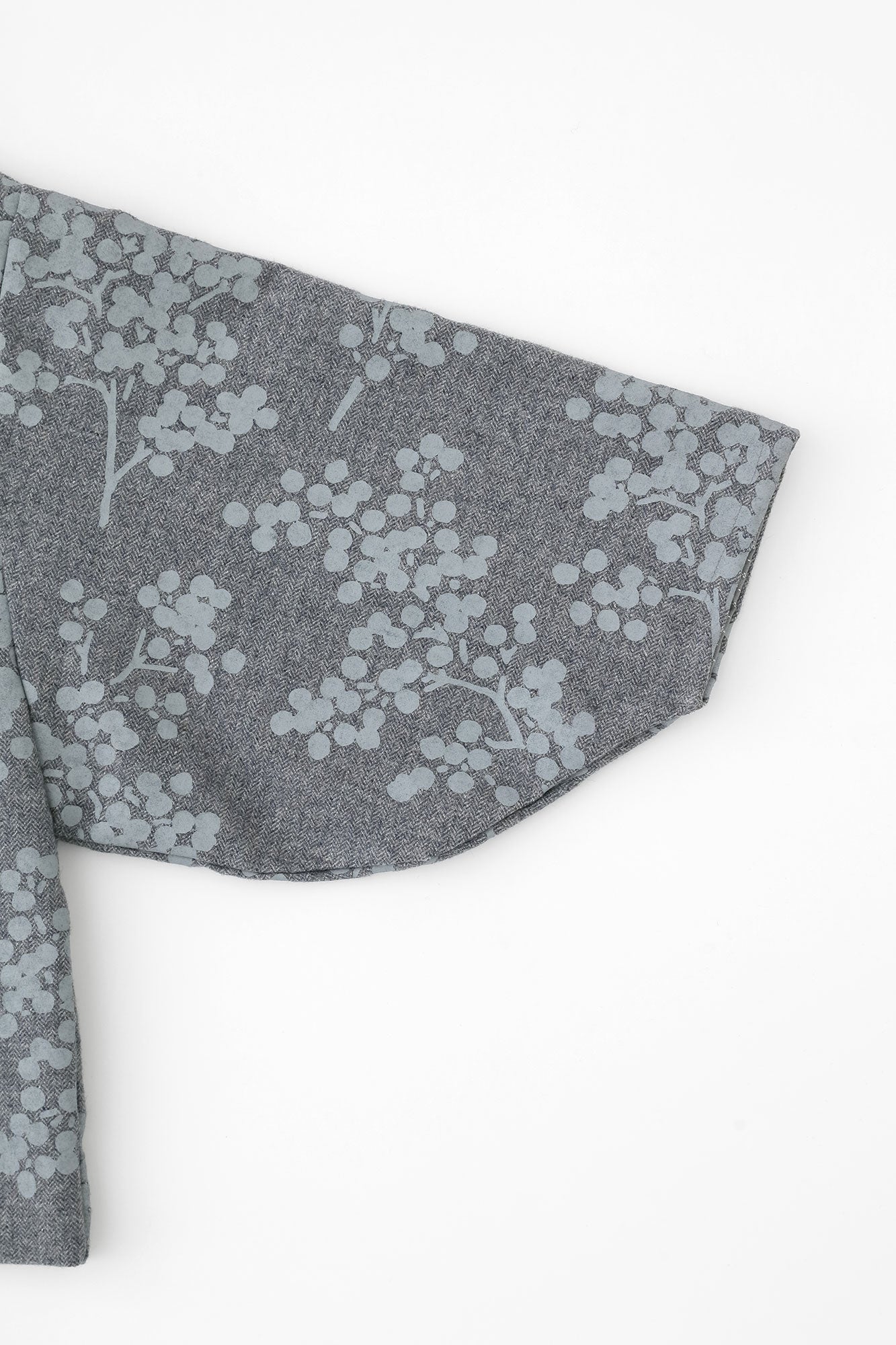 Tweed Herringbone Weave Naginata Sleeve Haori with Lining / Nandina Greyish Bellflower Blue