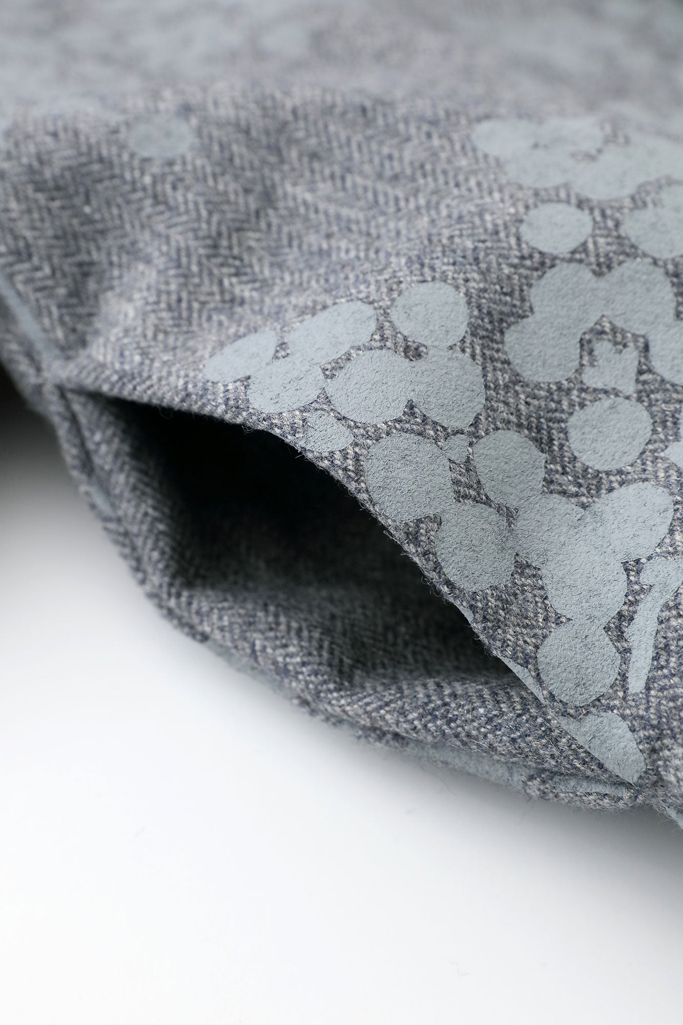 Tweed Herringbone Weave Naginata Sleeve Haori with Lining / Nandina Greyish Bellflower Blue