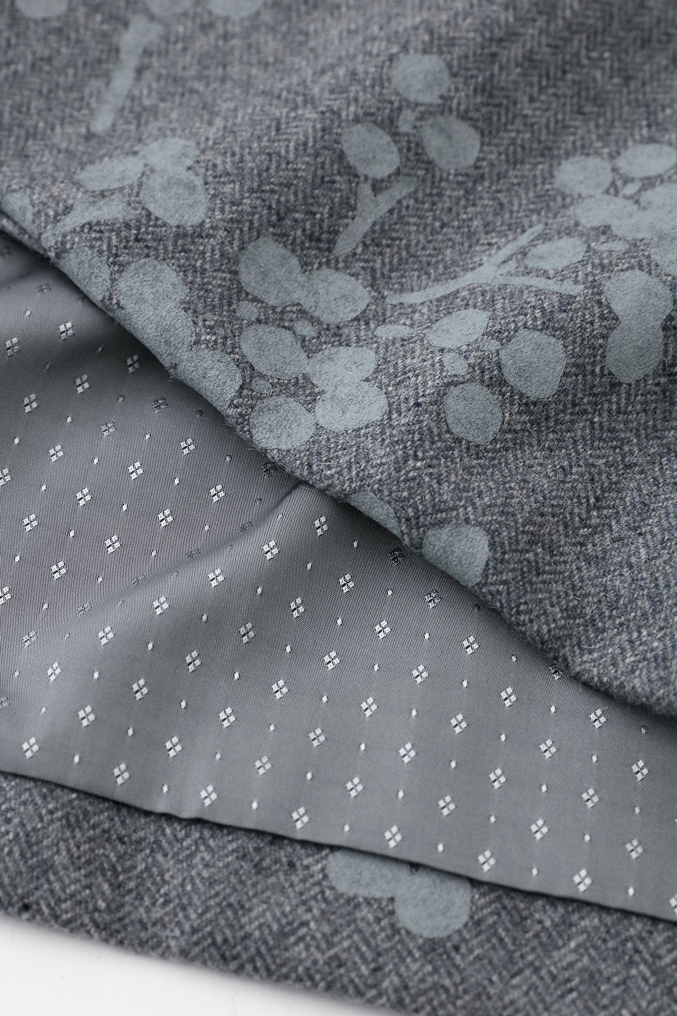 Tweed Herringbone Weave Naginata Sleeve Haori with Lining / Nandina Greyish Bellflower Blue