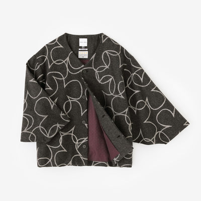 粗花呢 人字形斜紋織 圓弧袖外套 附裡襯／四葉草 棕色