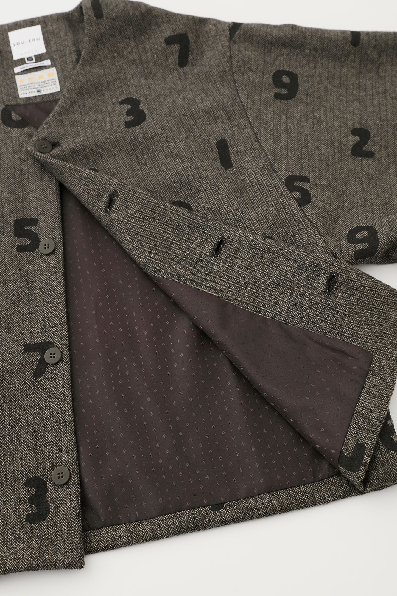 粗花呢 人字形斜紋織 圓弧袖外套 附裡襯／SO-SU-U大 黄枯茶色