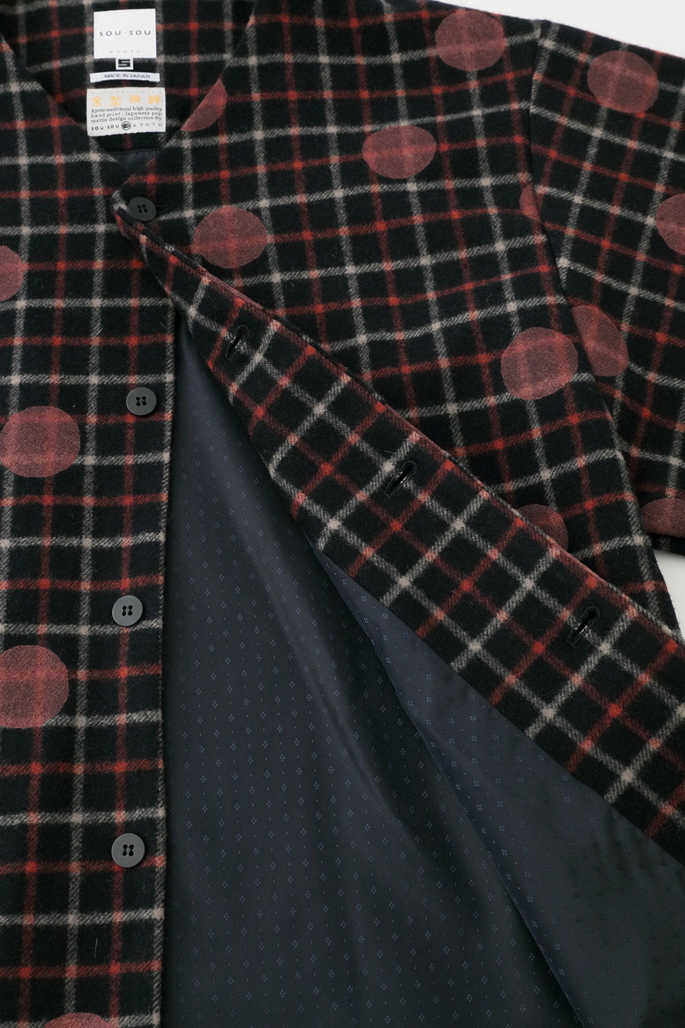 Combed Yarn Lattice Weave Naginata Sleeve Haori Long with Lining / Polka Dots Mara Dark Navy