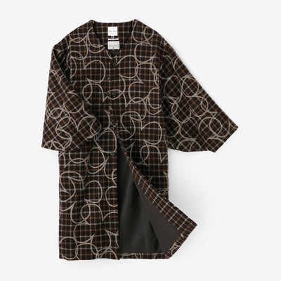 Combed Yarn Lattice Weave Naginata Sleeve Haori Long with Lining / Happiness Brown