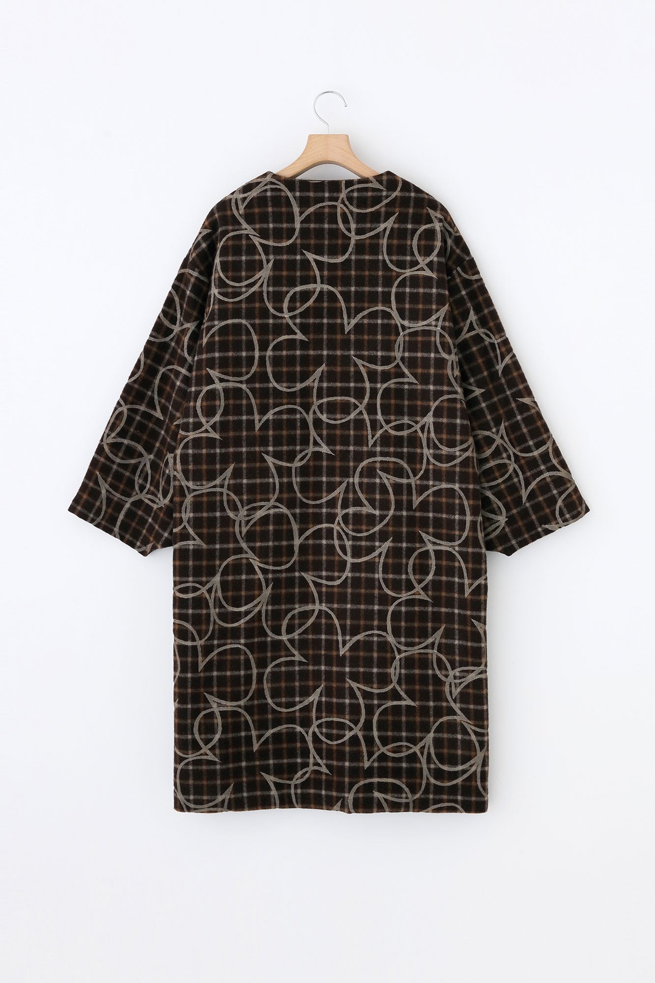 Combed Yarn Lattice Weave Naginata Sleeve Haori Long with Lining / Happiness Brown