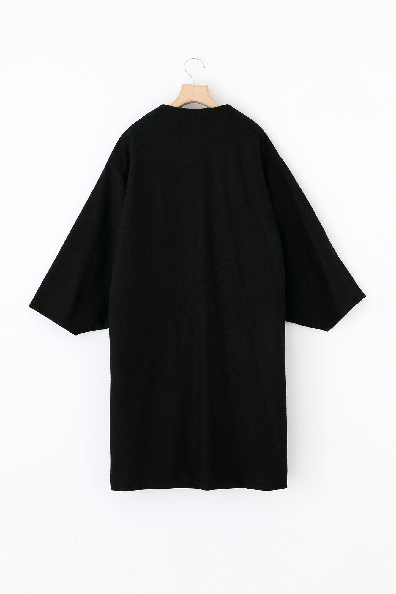 Wool Melton Naginata Sleeve Haori Long with Lining / Black×Gold Damask