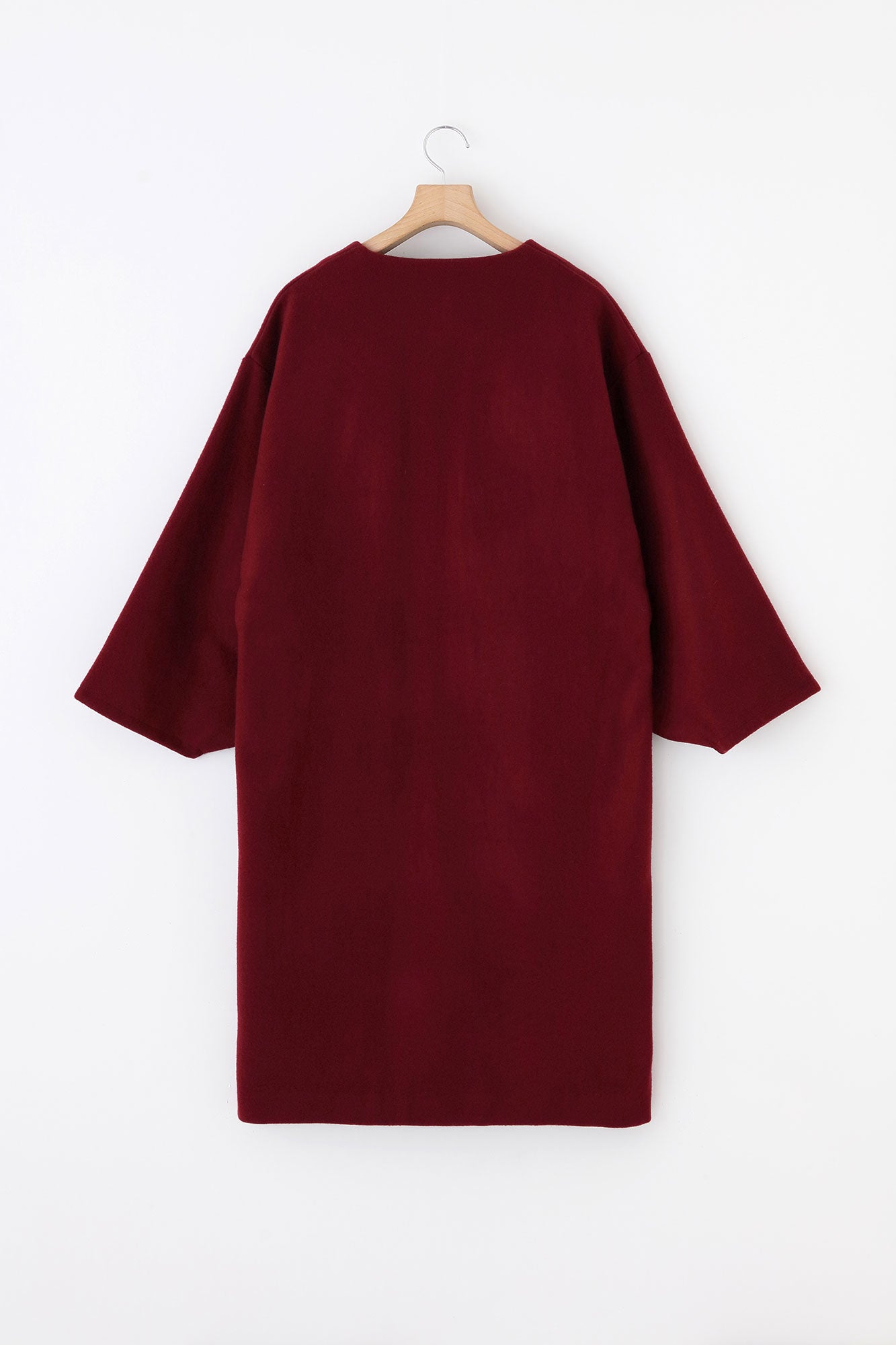 Wool Melton Naginata Sleeve Haori Long with Lining / Dark Red×Rose