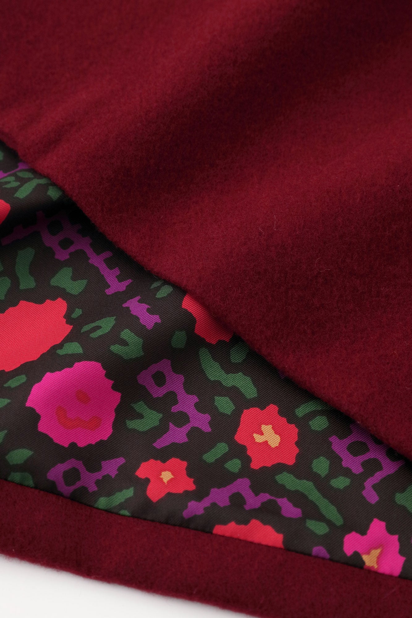 Wool Melton Naginata Sleeve Haori Long with Lining / Dark Red×Rose