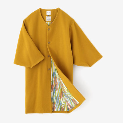 Wool Melton Naginata Sleeve Haori Long with Lining / Mustard×Swaying
