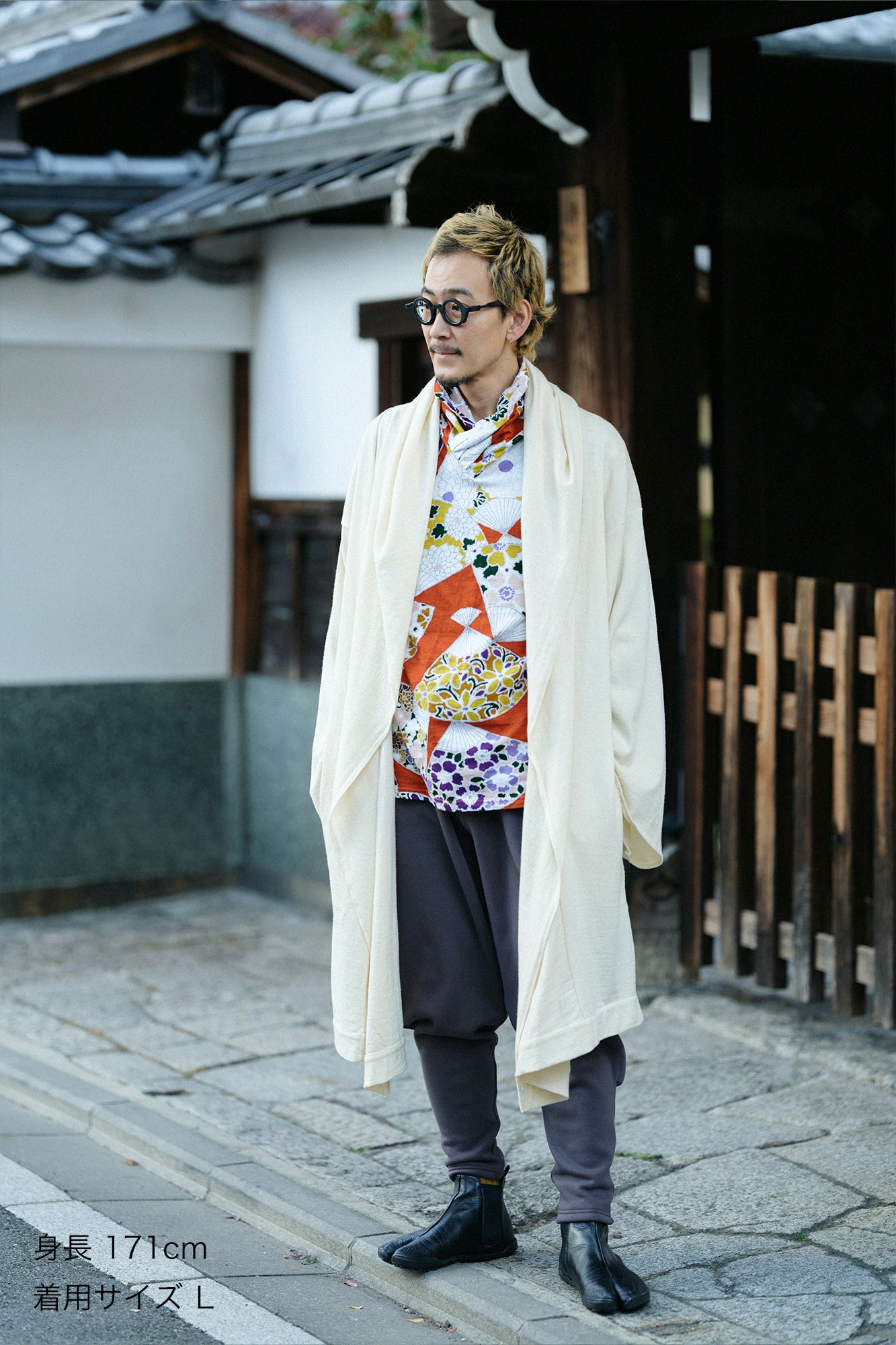 梳毛針織 頭巾羽織 單層／鳥白色