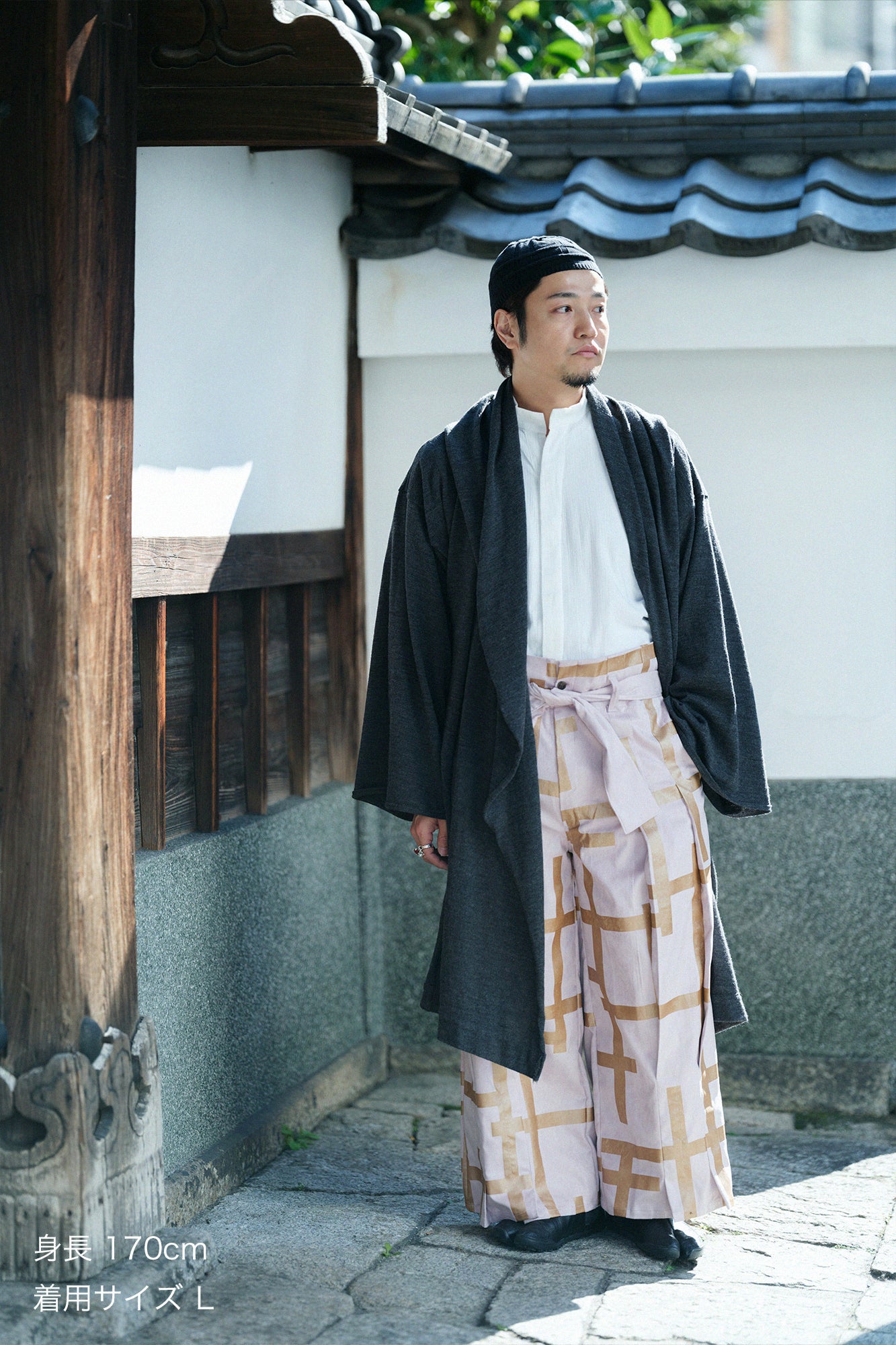 梳毛針織 頭巾羽織 單層／灰炭色