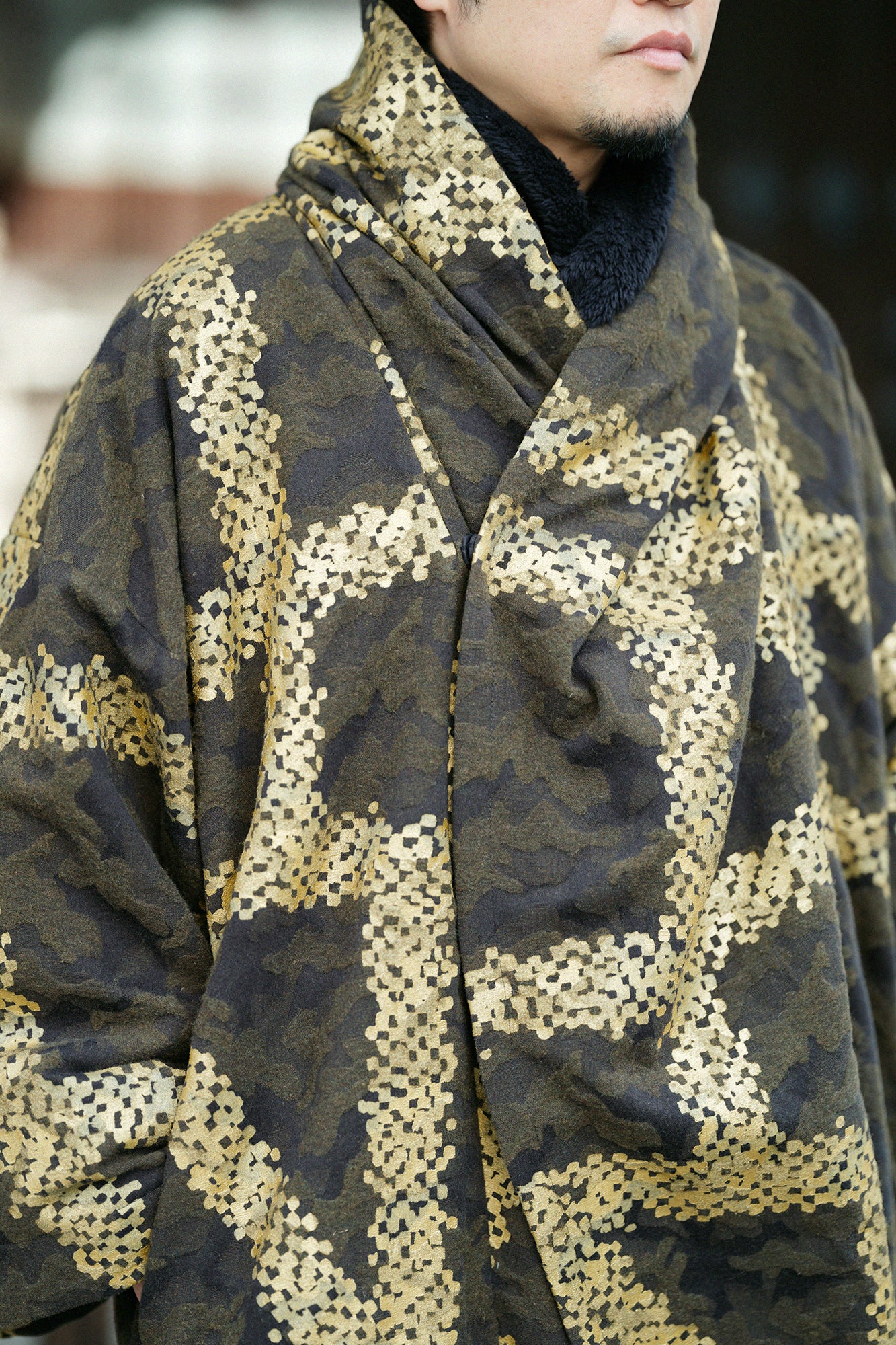 羊毛緹花 頭巾外套 附襯裡／五花大綁