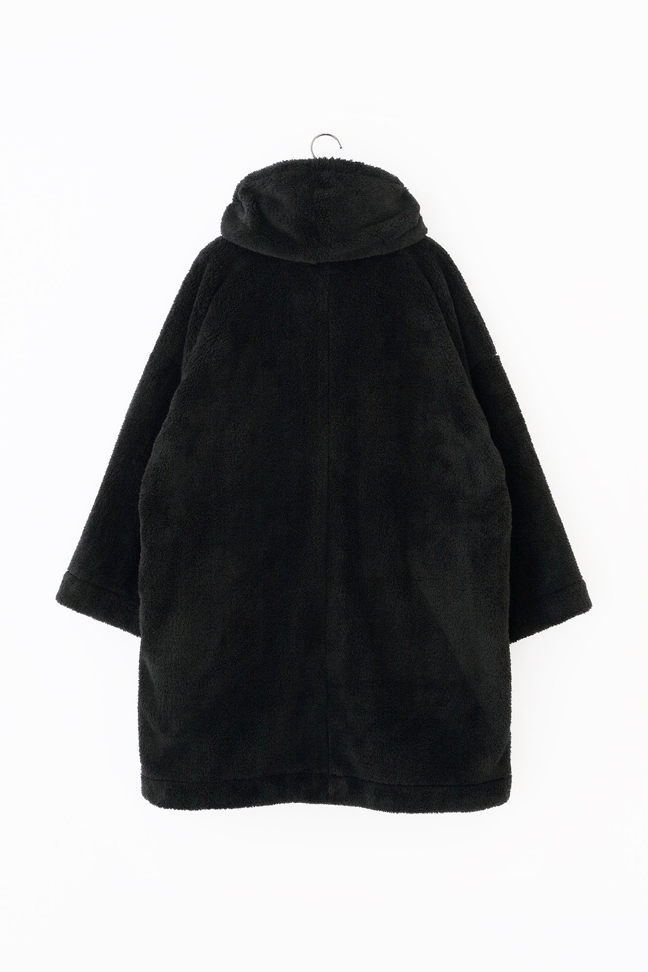 仿毛頭巾外套 單層／黑色