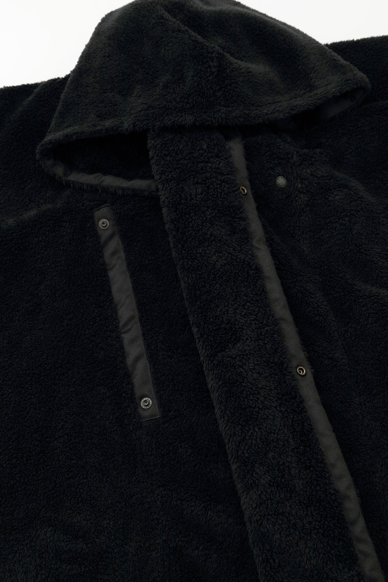 仿毛頭巾外套 單層／黑色