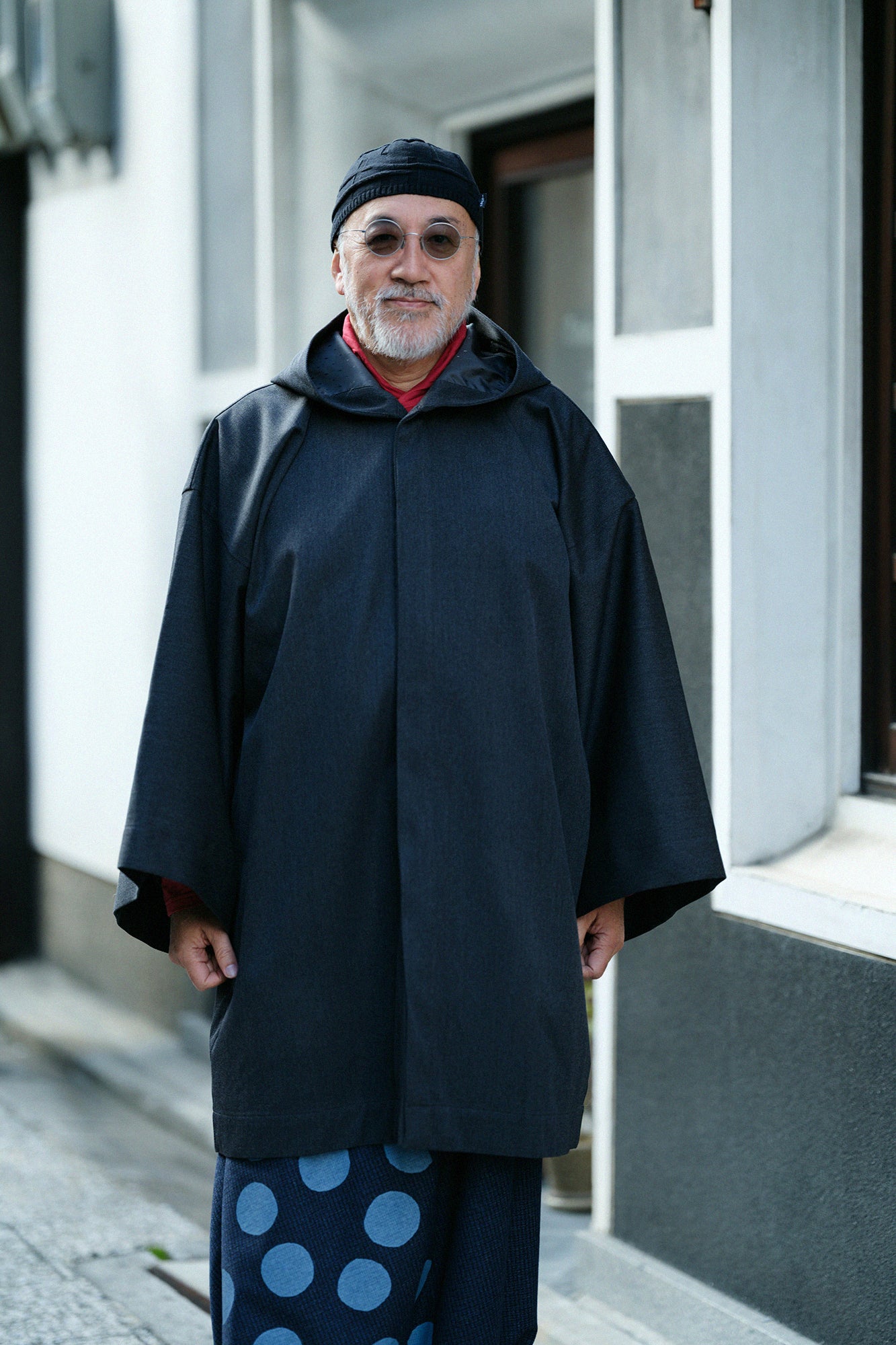 遮風 舶來織 角袖頭巾外套 附裡襯／深灰色