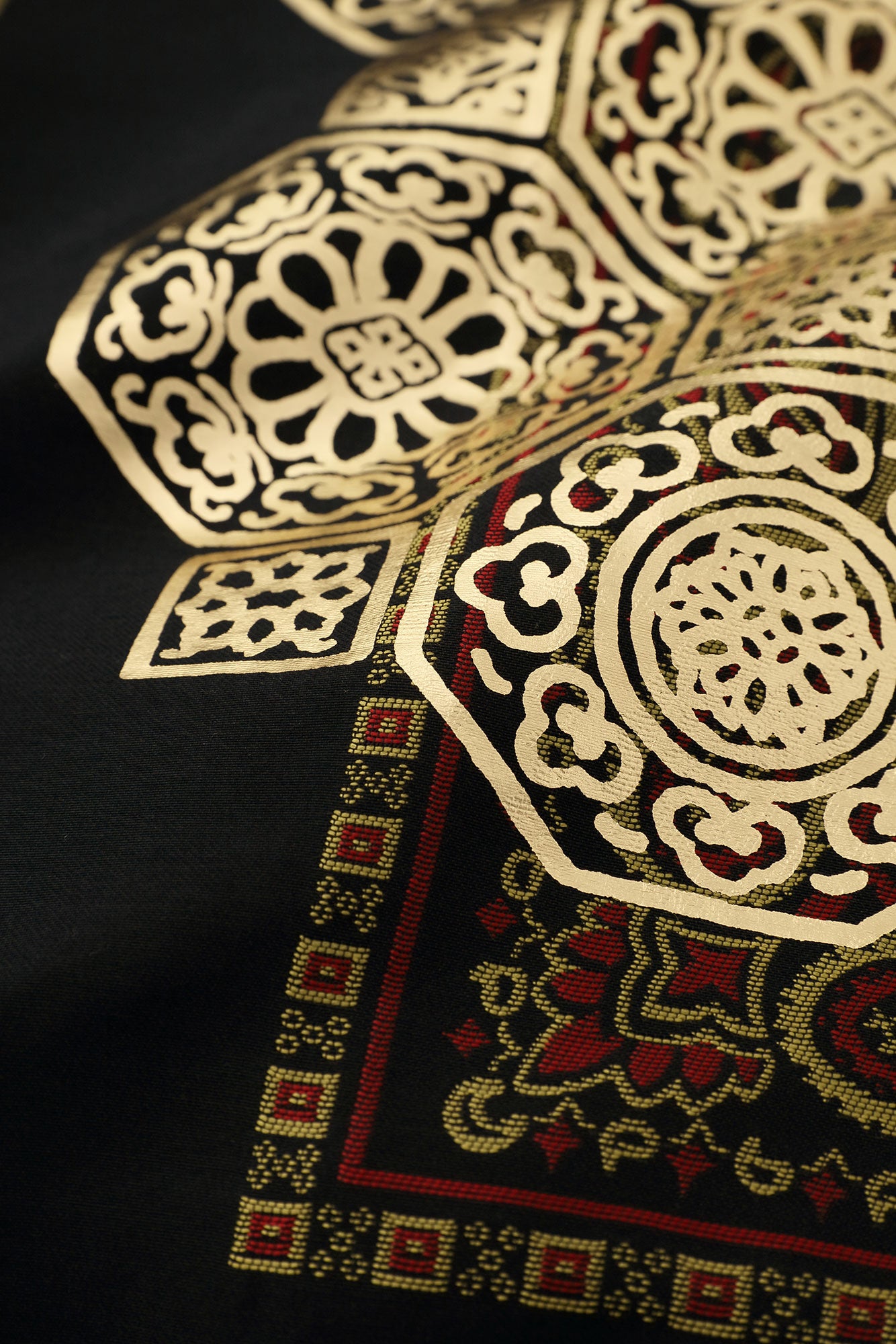 Kiryu Jacquard Bi-color Sleeve Tight Sleeve Hanten Jacket with Lining / Black×Gorgeous