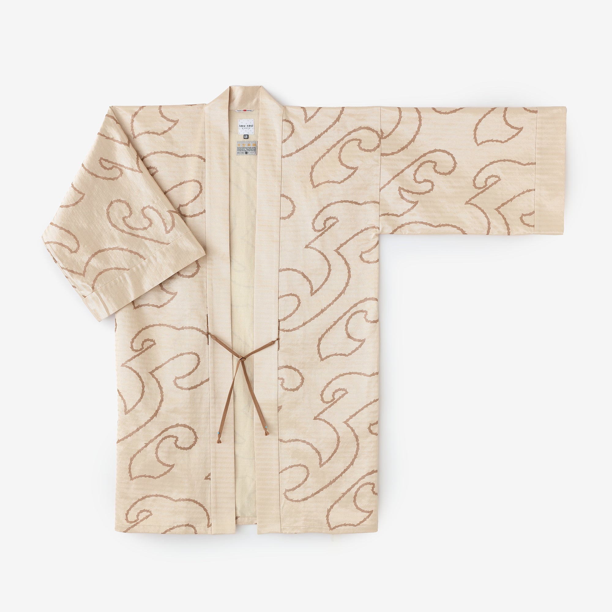 多樣織 袢纏 長袖外套 中長 單層／山萬波 米色 