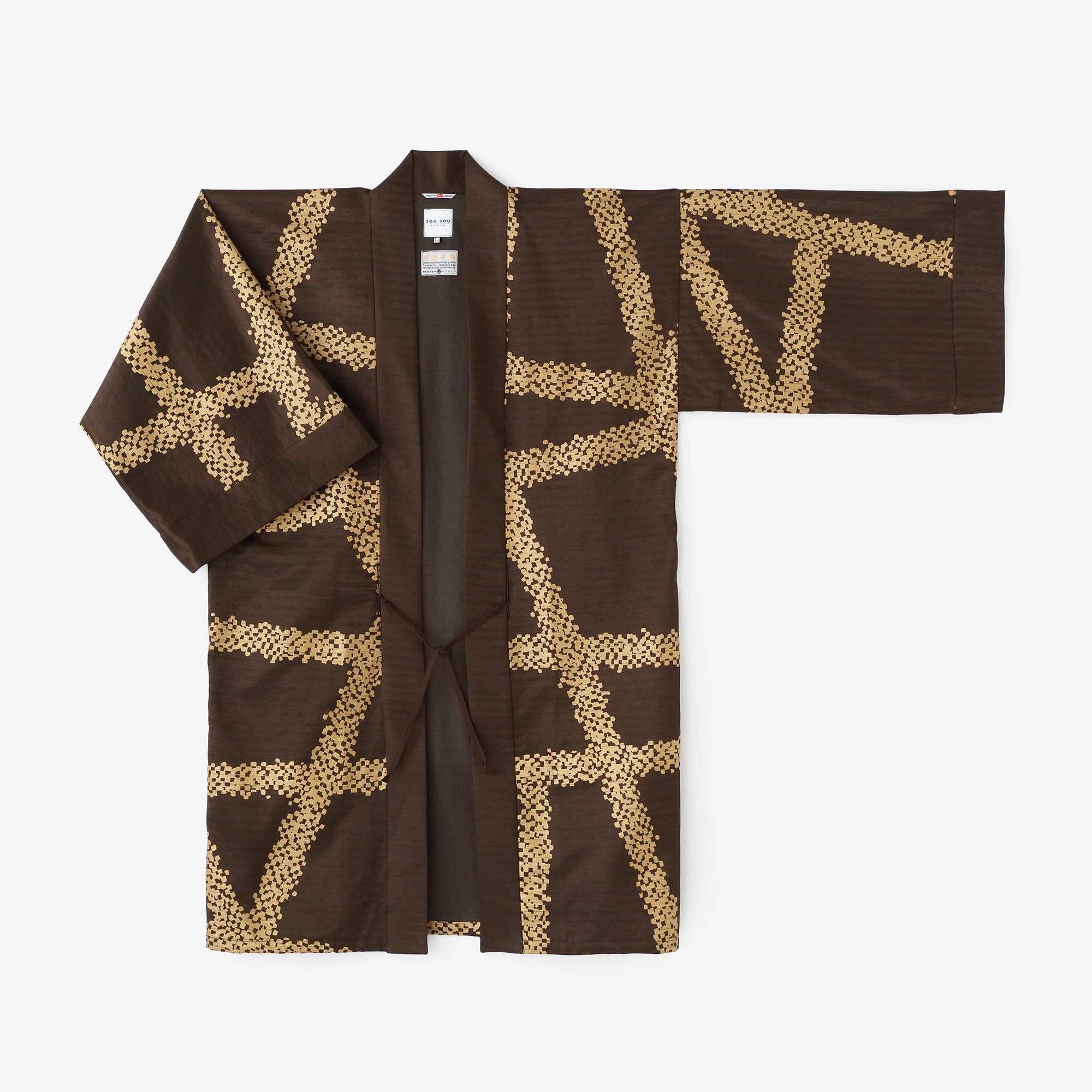 多樣織 袢纏 長袖外套 中長 單層／五花大綁 棕色 