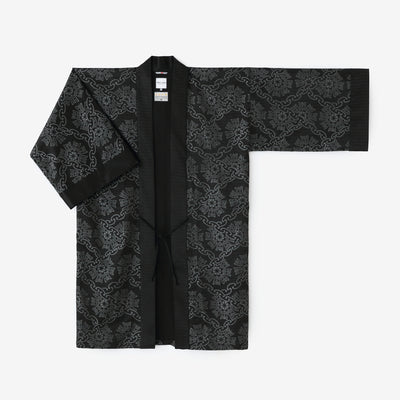 多樣織 袢纏 長袖外套 中長 單層／圓環風車紋 再現 黑色 