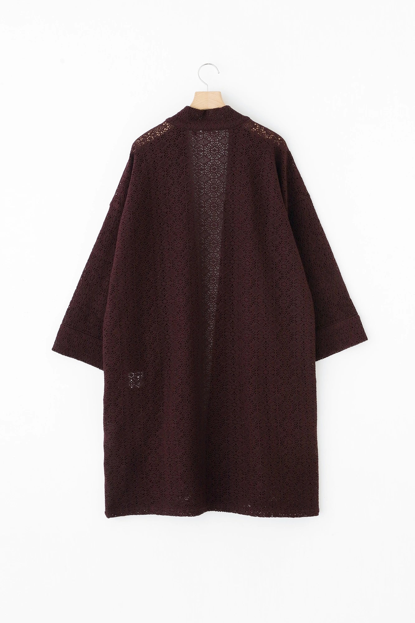 Hollow Out Geometric Embroidery Hanten Long-sleeved Jacket Mid-length Single Layer／Brown