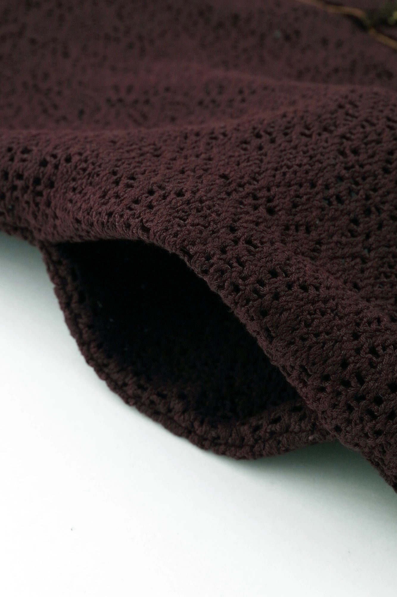 Hollow Out Geometric Embroidery Hanten Long-sleeved Jacket Mid-length Single Layer／Brown