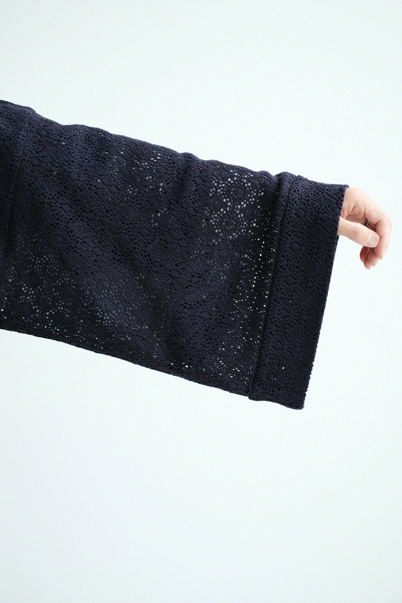 Hollow Out Geometric Embroidery Hanten Long-sleeved Jacket Mid-length Single Layer／Dark Navy