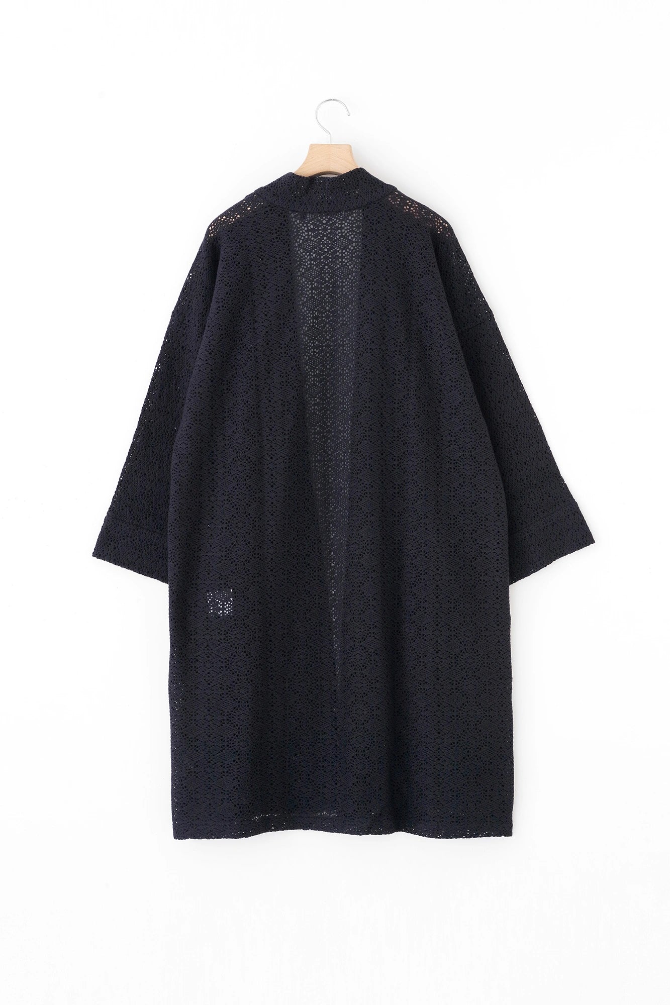 Hollow Out Geometric Embroidery Hanten Long-sleeved Jacket Mid-length Single Layer／Dark Navy